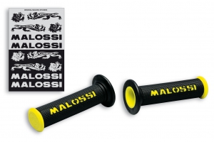 Pair of black grips with yellow Malossi logo 