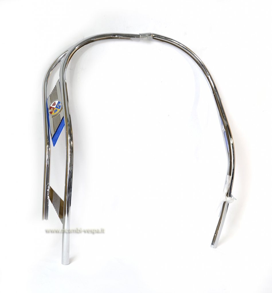 Edge Shield in chromed tubular with blue motif for Vespa 80/125/150/200 PX-PE 