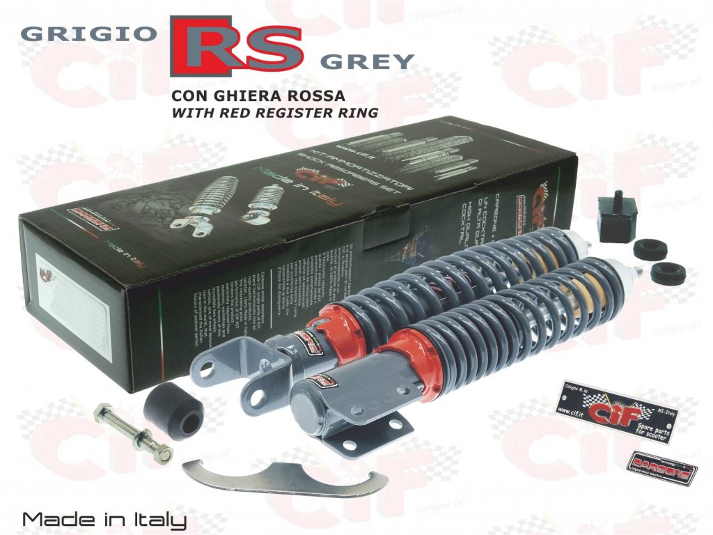 Front and rear shock absorbers kit gray RS for Vespa 125/150/200 PX PE 