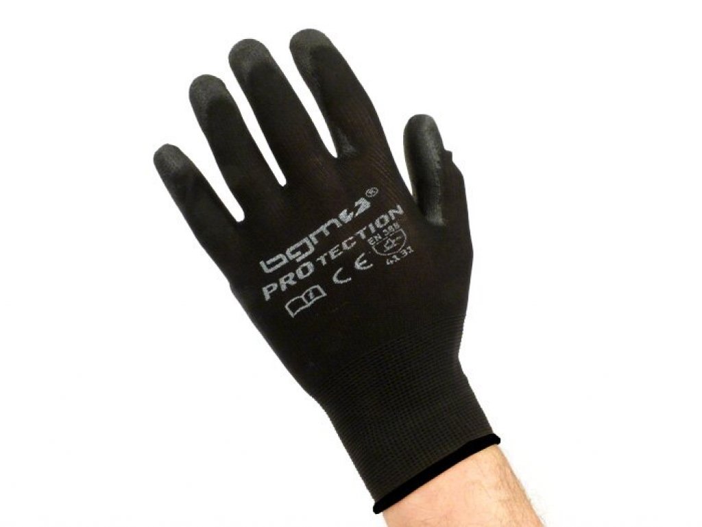 Work gloves in thin 100% nylon yarn with polyurethane coating 